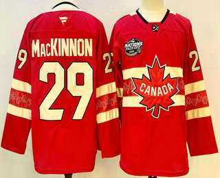 Mens Canada #29 Nathan MacKinnon Red 2025 4 Nations Face-Off Premium Stitched Jersey